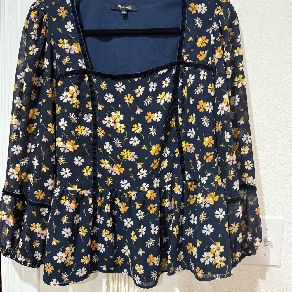 Floral Women's Top - Navy blue and Yellow